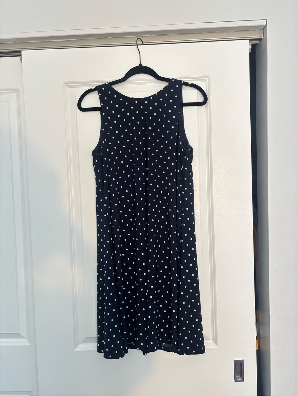 Anne Klein Navy and White Polka Dot Sleeveless A-Line Dress